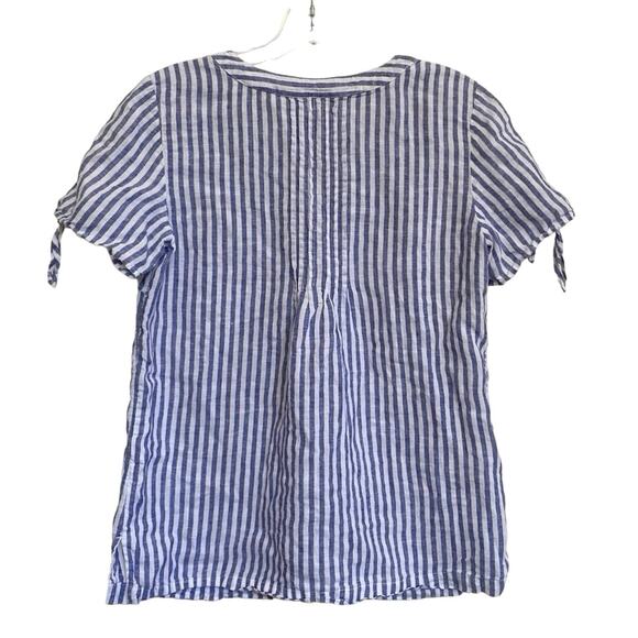 Talbots Linen White blue stripe tie sleeve top SIze XS - Picture 7 of 10